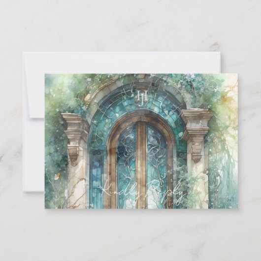 Blaue, zeitlose Hochzeit mit/ohne UAWG RSVP Karte (Rückseite)