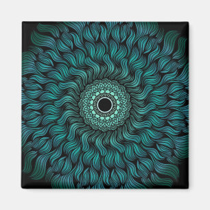 Blaue Zentangle-Mandala-Kunst Quadratischer Magnet