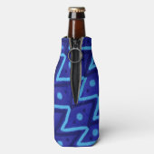 Blaue Zick-Zack-Punkte-Funky-Muster Flaschenkühler (Flasche Rückseite)