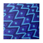 Blaue Zick-Zack-Punkte funky Muster Fliese (Vorderseite)