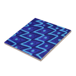 Blaue Zick-Zack-Punkte funky Muster Fliese
