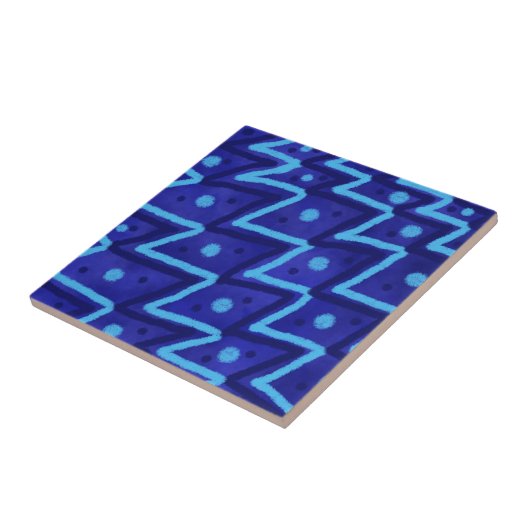 Blaue Zick-Zack-Punkte funky Muster Fliese (Seite)