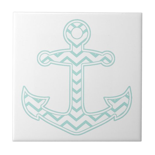 Blaue Zickzack Anchor nautical White Fliese (Vorderseite)
