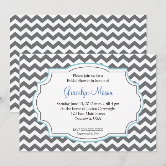 Blaue Zickzack Duschen-Einladung Einladung (Vorne/Hinten)