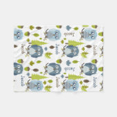 Blaue Zickzack Eulen personalisiert Fleecedecke (Vorderseite (Horizontal))