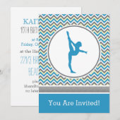 Blaue Zickzack Gymnastik Party Einladung (Vorne/Hinten)