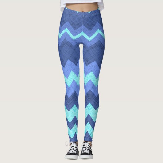 blaue Zickzack Leggings (Vorderseite)