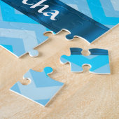 Blaue Zickzack personalisierte Bildvorlage Puzzle (Seite)