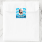 Blaue Zickzack personalisierte Bildvorlage Quadratischer Aufkleber (Tasche)