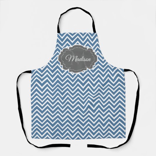 Blaue Zickzack Personalisierte Schürze (Vorderseite)