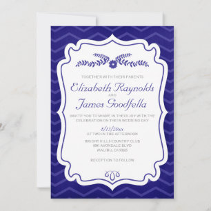 Blaue Zickzack Streifen Hochzeiten Einladungen