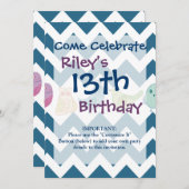 Blaue Zickzack Streifen Whimsical Niedlich Birds O Einladung (Vorne/Hinten)