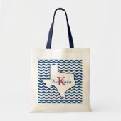 Blaue Zickzack Texas-Monogramm-Taschen-Tasche Tragetasche (Vorne)