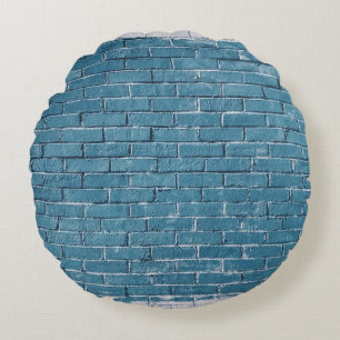 Blaue Ziegelsteine aus grauem Beton Rundes Kissen