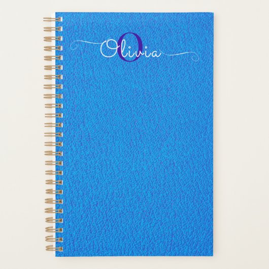 Blaue Ziegenledertypografie Monogram-Planer Planer (Vorderseite)