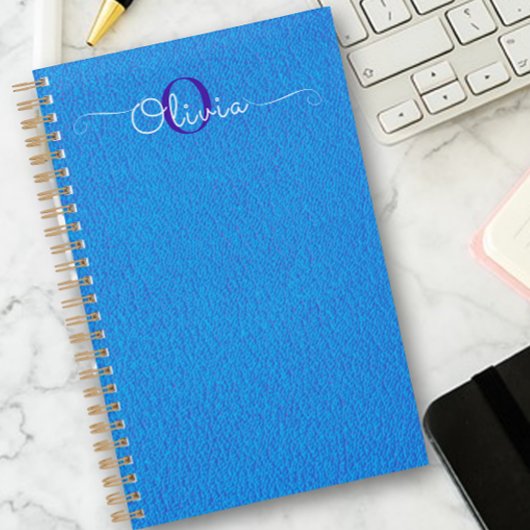 Blaue Ziegenledertypografie Monogram-Planer Planer