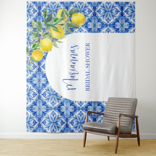 Blaue Zitrone, die das Brautparty umgibt Wandteppich (Beispiel)