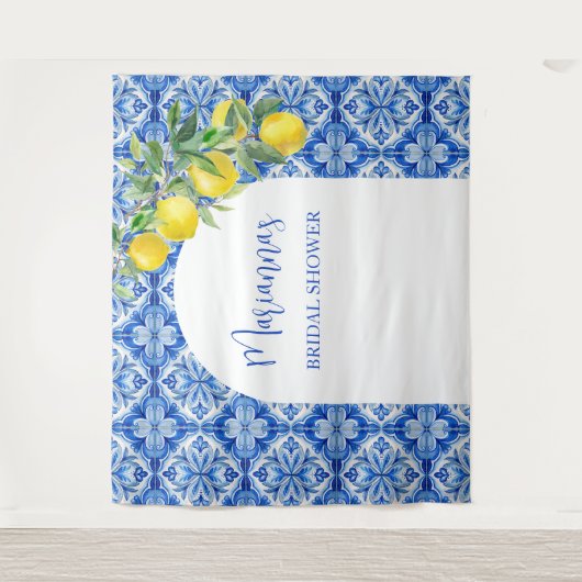 Blaue Zitrone, die das Brautparty umgibt Wandteppich (Vorderseite)