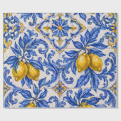 Blaue Zitronen-Azulejo-Fliese Geschenkpapier (Flach)