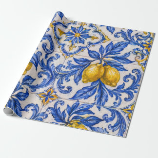 Blaue Zitronen-Azulejo-Fliese Geschenkpapier