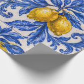 Blaue Zitronen-Azulejo-Fliese Geschenkpapier (Ecke)