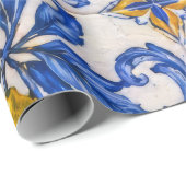 Blaue Zitronen-Azulejo-Fliese Geschenkpapier (Rolleneckpunkt)