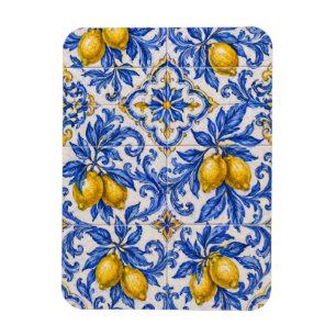 Blaue Zitronen-Azulejo-Fliese Magnet
