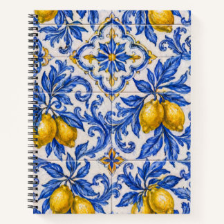 Blaue Zitronen-Azulejo-Fliese Notizblock