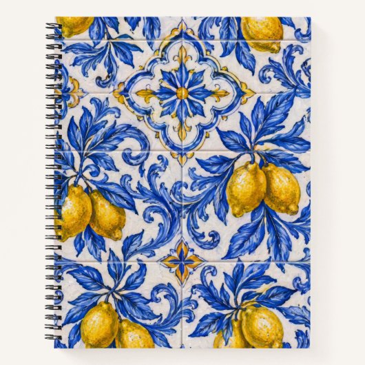 Blaue Zitronen-Azulejo-Fliese Notizblock (Vorderseite)