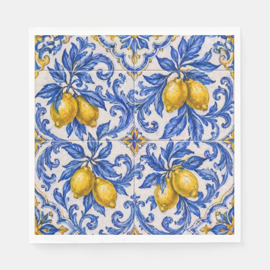 Blaue Zitronen-Azulejo-Fliese Serviette (Vorderseite)