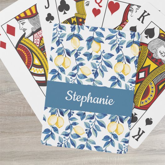 Blaue Zitronen-Wasserfarbe-Monogramm-Name Spielkarten