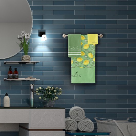 Blaue Zitronenfarbe Badhandtuch Set