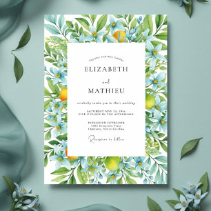 Blaue Zitrus-Blüten-Hochzeit mit Laune Einladung
