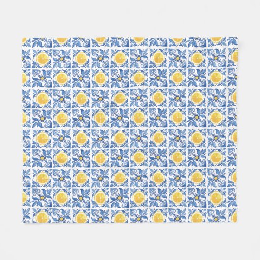 Blaue Zitrusfrüchte Lemon Mittelmeer Muster Fleecedecke (Vorderseite (Horizontal))