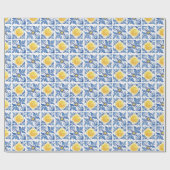 Blaue Zitrusfrüchte Lemon Mittelmeer Muster Geschenkpapier (Flach)