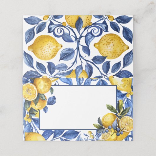 Blaue Zitrusfrüchte Platzkarten oder Lebensmittelz (Außenseite Aufgefaltet)