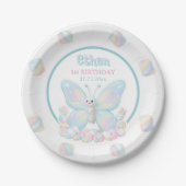 Blaue Zuckerwatte Schmetterling Geburtstag Pappteller (Vorderseite)