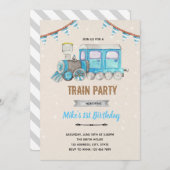 Blaue Zugdusche Einladung (Vorne/Hinten)