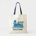 Blaue Zugkinder mit dem Namen id Library Tobag Tragetasche<br><div class="desc">Blue Train Jungs Schulbibliothek Tasche. Personalisieren Sie mit dem Namen Ihres Kindes,  perfekt für Bibliothek oder Schule. Derzeit liest Henry's Books und Henry auf Kesselplatte. Einzigartig gestaltet von Sarah Trett.</div>