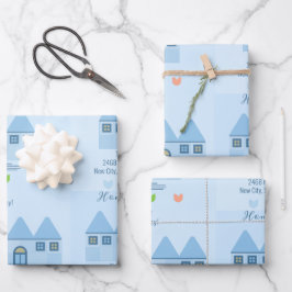 Blaue Zuhause, farbenfrohe Tulpen für Hausbesitzer Geschenkpapier Set