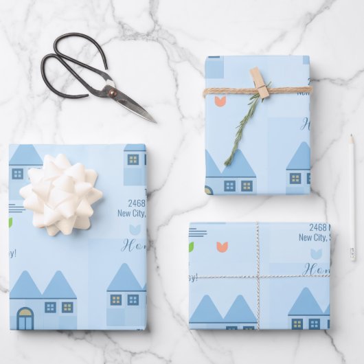 Blaue Zuhause, farbenfrohe Tulpen für Hausbesitzer Geschenkpapier Set (Vorderseite)