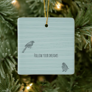 Blaue Zwei Vögel folgen ihren Träumen Keramikornament