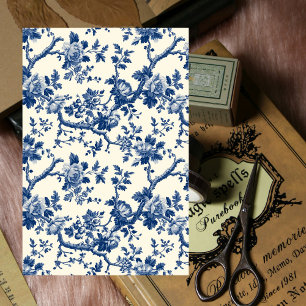 Blaue Zweige Blumenzwiebeln Vintage Dekoupage Seidenpapier