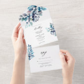 Blaue Zweige und Berries Hochzeit All In One Einladung (Abreißtisch)