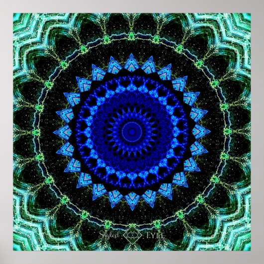 Blaue zwergartige Mandala Poster (Vorne)