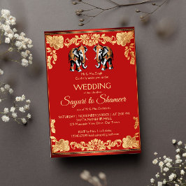 Blauelefanten-Vorlage für Rot und Gold Einladung