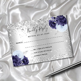 Blauen Blütenblättern Glitzer Hochzeit RSVP Mitteilungskarte