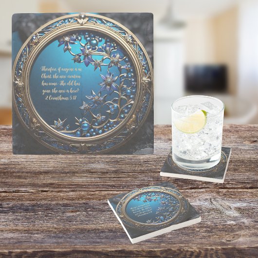 Blauen mit Gold anpassbarer Bibelversion Steinuntersetzer