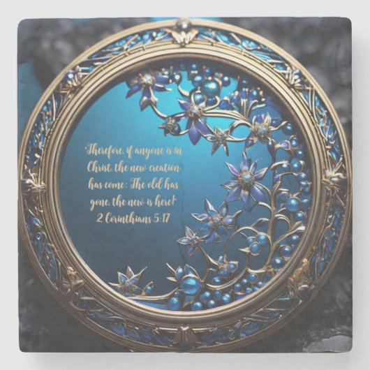 Blauen mit Gold anpassbarer Bibelversion Steinuntersetzer (Vorderseite)