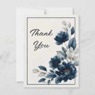 Blauen Navy Blumen & Kontur Dankeschön Karte